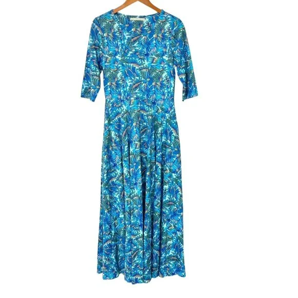 Peruvian Connection Maldives Maxi Dress Pool Blue Floral Pima Cotton EUC Size S - Picture 10 of 10